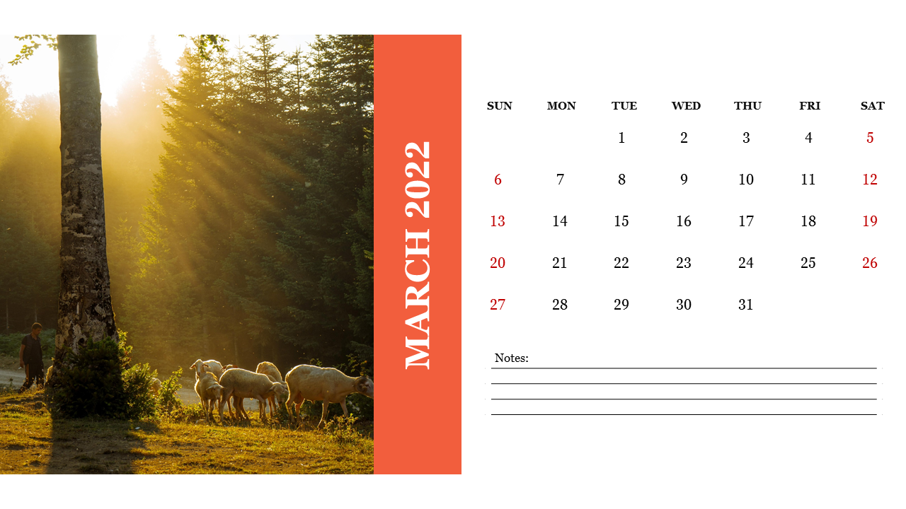 Portfolio Calendar Template March 2022 PowerPoint